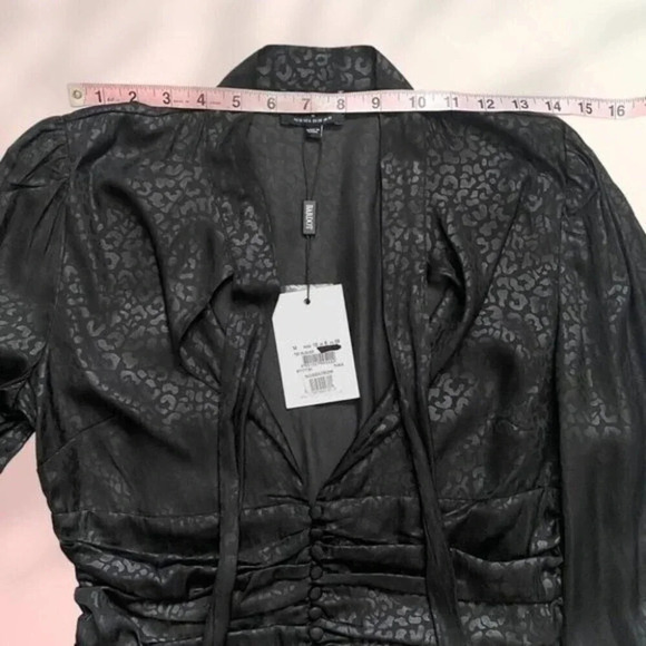 BARDOT Tie Blouse in Satin Black Leopard - Picture 3 of 16
